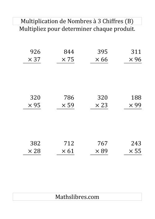 Multiplication de Nombres à 3 Chiffres par des Nombres à 2 Chiffres (Gros Caractère) (B)