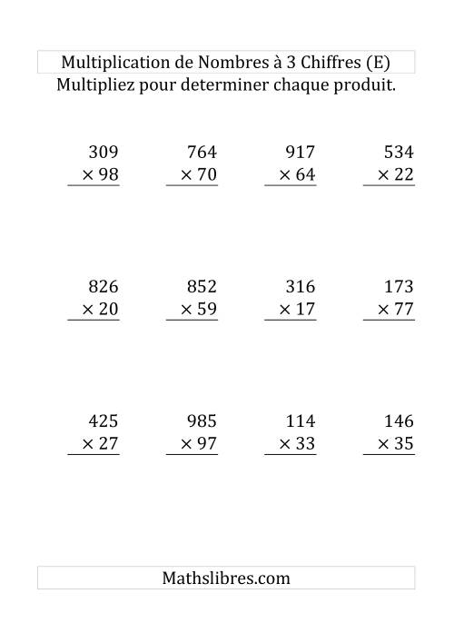 Multiplication de Nombres à 3 Chiffres par des Nombres à 2 Chiffres (Gros Caractère) (E)