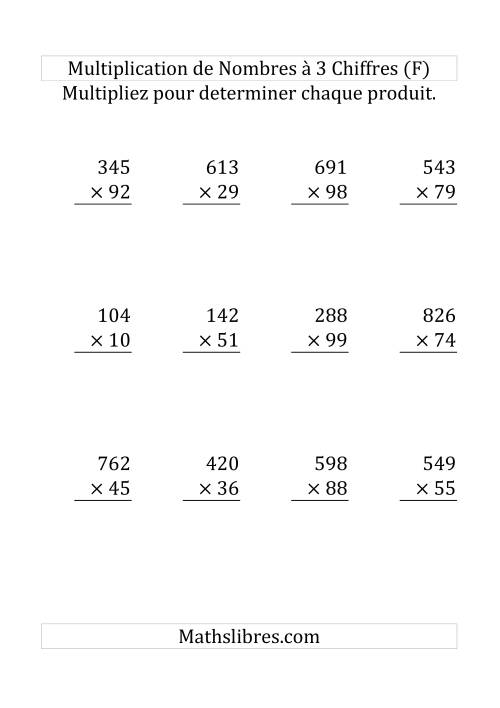 Multiplication de Nombres à 3 Chiffres par des Nombres à 2 Chiffres (Gros Caractère) (F)