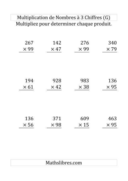 Multiplication de Nombres à 3 Chiffres par des Nombres à 2 Chiffres (Gros Caractère) (G)