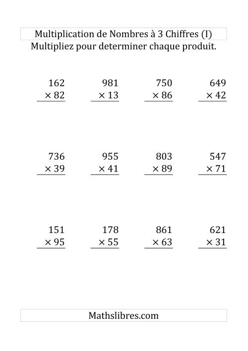 Multiplication de Nombres à 3 Chiffres par des Nombres à 2 Chiffres (Gros Caractère) (I)