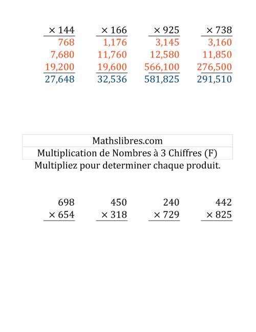 Multiplication de Nombres à 3 Chiffres par des Nombres à 3 Chiffres (Gros Caractère) (F)