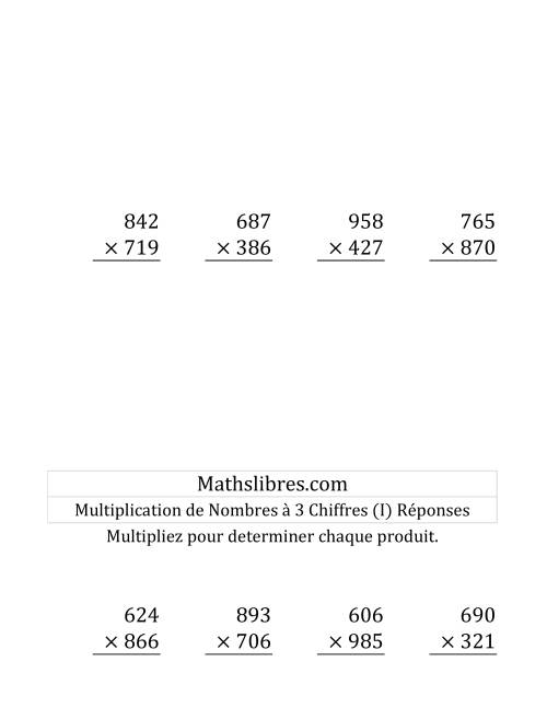 Multiplication de Nombres à 3 Chiffres par des Nombres à 3 Chiffres (Gros Caractère) (I) page 2