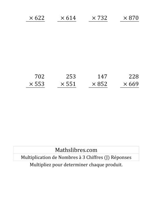Multiplication de Nombres à 3 Chiffres par des Nombres à 3 Chiffres (Gros Caractère) (J) page 2