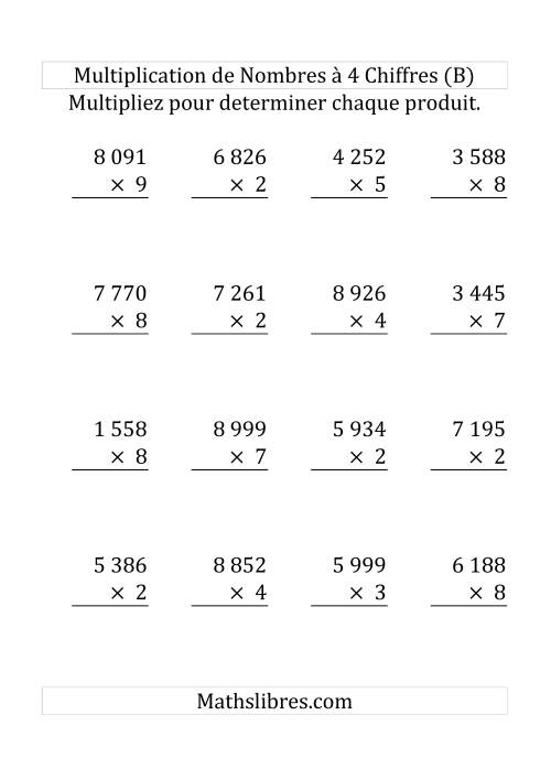 Multiplication de Nombres à 4 Chiffres par des Nombres à 1 Chiffre (Gros Caractère) (B)