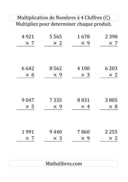 Multiplication de Nombres à 4 Chiffres par des Nombres à 1 Chiffre (Gros Caractère) (C)