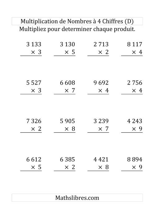 Multiplication de Nombres à 4 Chiffres par des Nombres à 1 Chiffre (Gros Caractère) (D)