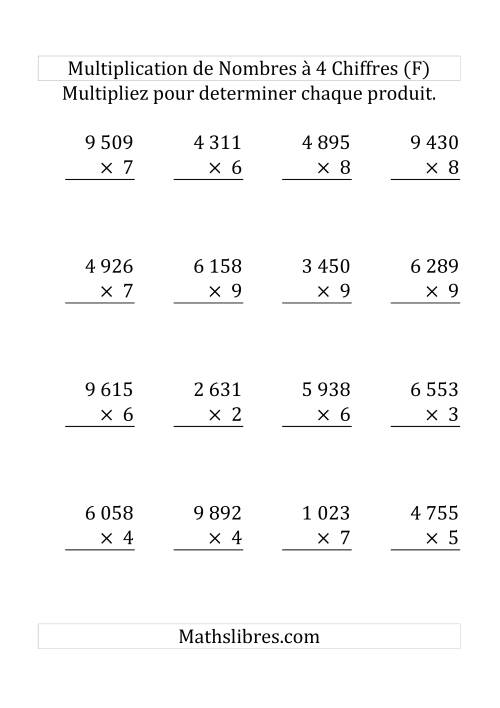 Multiplication de Nombres à 4 Chiffres par des Nombres à 1 Chiffre (Gros Caractère) (F)