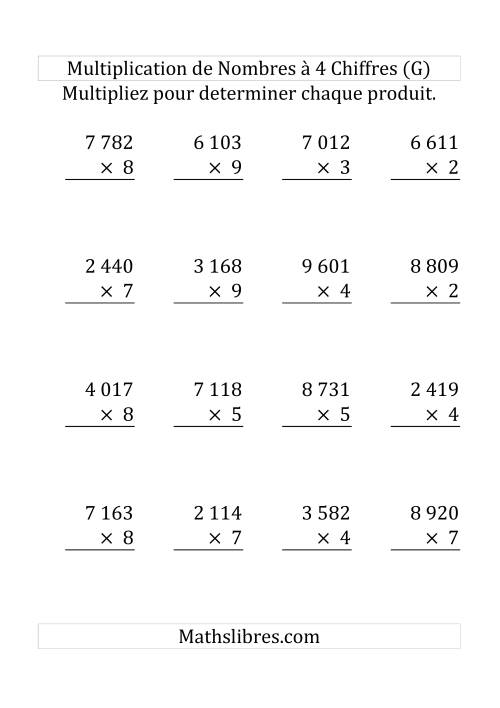 Multiplication de Nombres à 4 Chiffres par des Nombres à 1 Chiffre (Gros Caractère) (G)