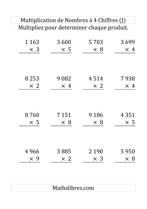 Multiplication de Nombres à 4 Chiffres par des Nombres à 1 Chiffre (Gros Caractère) (J)