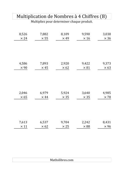 Multiplication de Nombres à 4 Chiffres par des Nombres à 2 Chiffres (B)