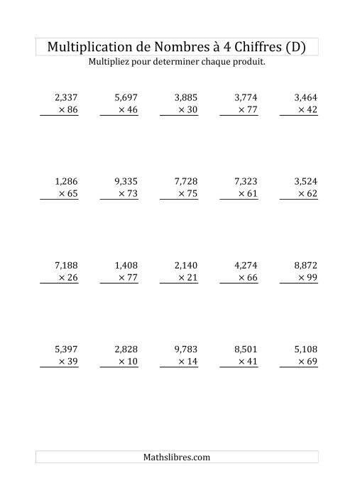 Multiplication de Nombres à 4 Chiffres par des Nombres à 2 Chiffres (D)
