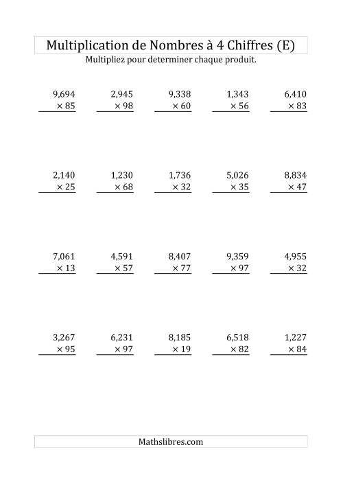 Multiplication de Nombres à 4 Chiffres par des Nombres à 2 Chiffres (E)