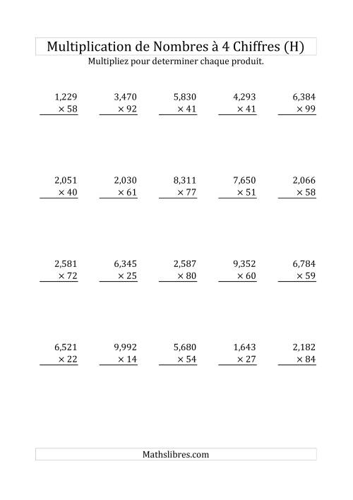 Multiplication de Nombres à 4 Chiffres par des Nombres à 2 Chiffres (H)