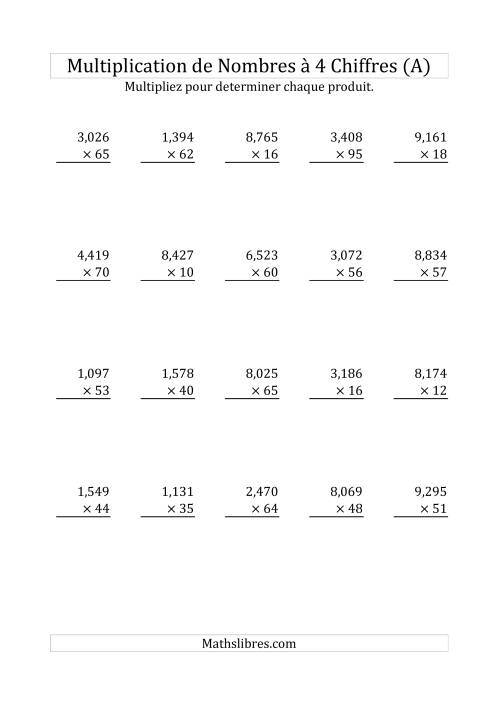Multiplication de Nombres à 4 Chiffres par des Nombres à 2 Chiffres (Tout)