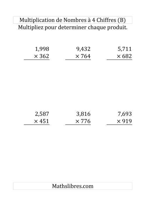 Multiplication de Nombres à 4 Chiffres par des Nombres à 3 Chiffres (Gros Caractère) (B)