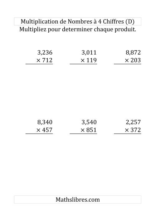 Multiplication de Nombres à 4 Chiffres par des Nombres à 3 Chiffres (Gros Caractère) (D)