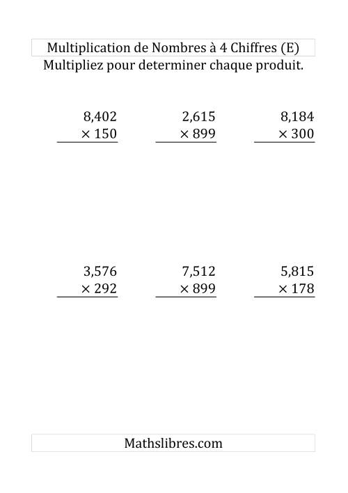 Multiplication de Nombres à 4 Chiffres par des Nombres à 3 Chiffres (Gros Caractère) (E)