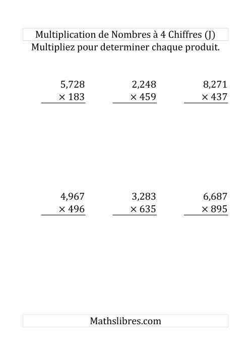 Multiplication de Nombres à 4 Chiffres par des Nombres à 3 Chiffres (Gros Caractère) (J)