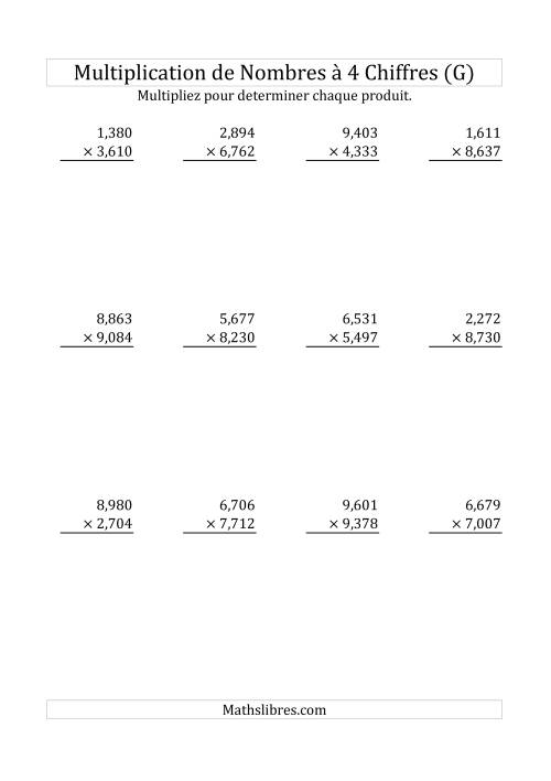 Multiplication de Nombres à 4 Chiffres par des Nombres à 4 Chiffres (G)