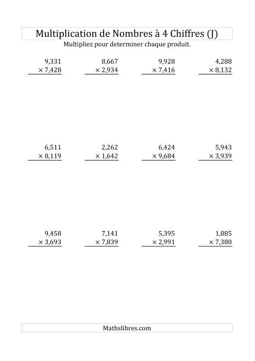 Multiplication de Nombres à 4 Chiffres par des Nombres à 4 Chiffres (J)