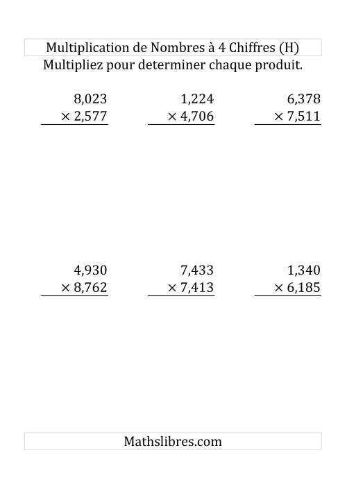 Multiplication de Nombres à 4 Chiffres par des Nombres à 4 Chiffres (Gros Caractère) (H)
