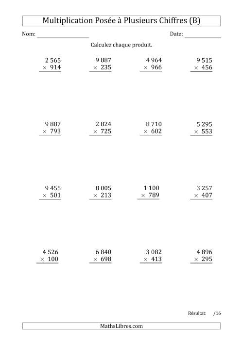 Multiplication d'un Nombre à 4 Chiffres par un Nombre à 3 Chiffres avec une Espace comme Séparateur de Milliers (B)