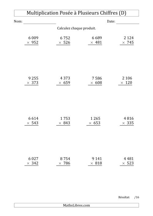 Multiplication d'un Nombre à 4 Chiffres par un Nombre à 3 Chiffres avec une Espace comme Séparateur de Milliers (D)