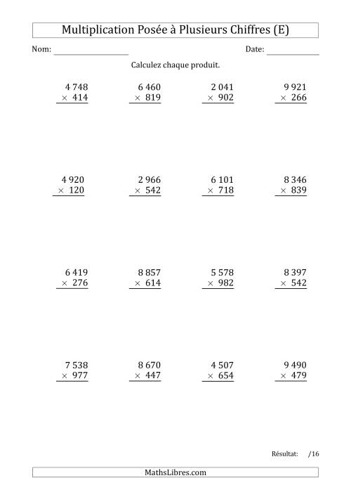 Multiplication d'un Nombre à 4 Chiffres par un Nombre à 3 Chiffres avec une Espace comme Séparateur de Milliers (E)