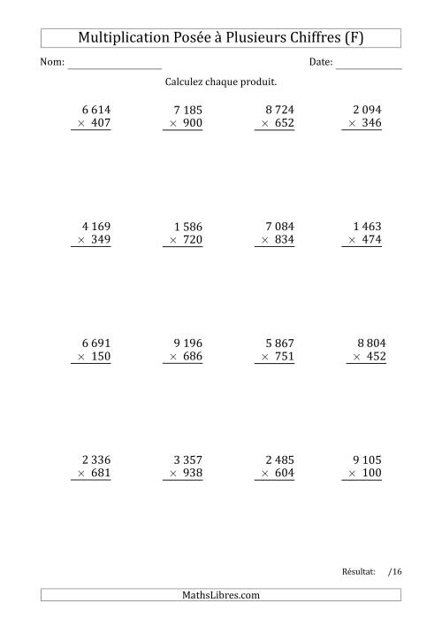 Multiplication d'un Nombre à 4 Chiffres par un Nombre à 3 Chiffres avec une Espace comme Séparateur de Milliers (F)