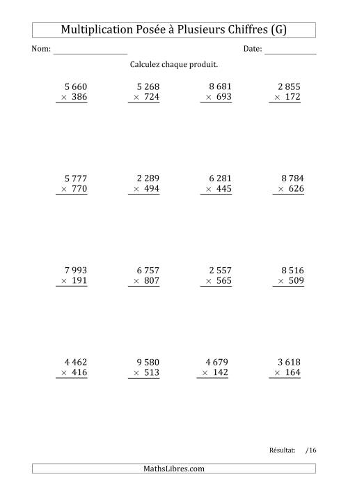 Multiplication d'un Nombre à 4 Chiffres par un Nombre à 3 Chiffres avec une Espace comme Séparateur de Milliers (G)