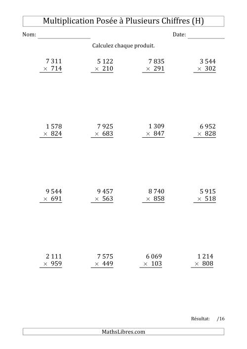 Multiplication d'un Nombre à 4 Chiffres par un Nombre à 3 Chiffres avec une Espace comme Séparateur de Milliers (H)