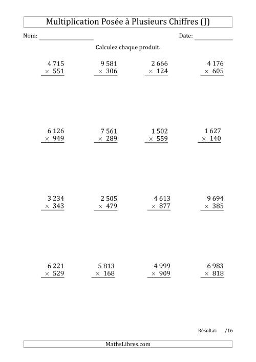 Multiplication d'un Nombre à 4 Chiffres par un Nombre à 3 Chiffres avec une Espace comme Séparateur de Milliers (J)