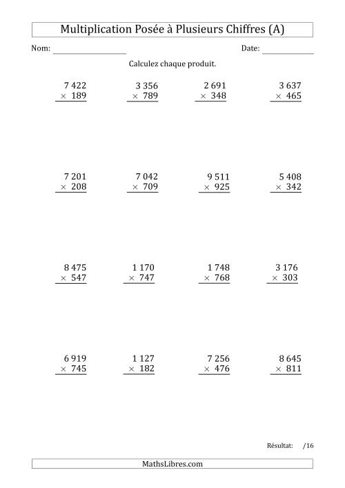 Multiplication d'un Nombre à 4 Chiffres par un Nombre à 3 Chiffres avec une Espace comme Séparateur de Milliers (Tout)