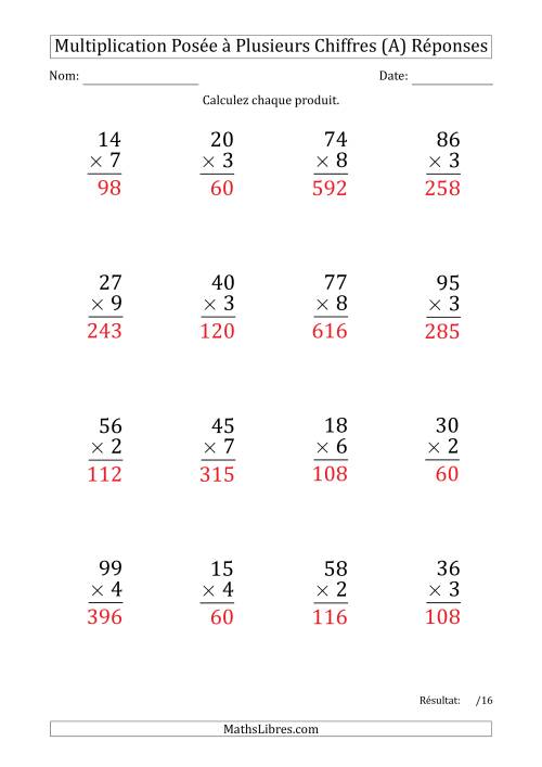Multiplication d'un Nombre à 2 Chiffres par un Nombre à 1 Chiffre (Gros Caractère) avec un Point comme Séparateur de Milliers (A) page 2
