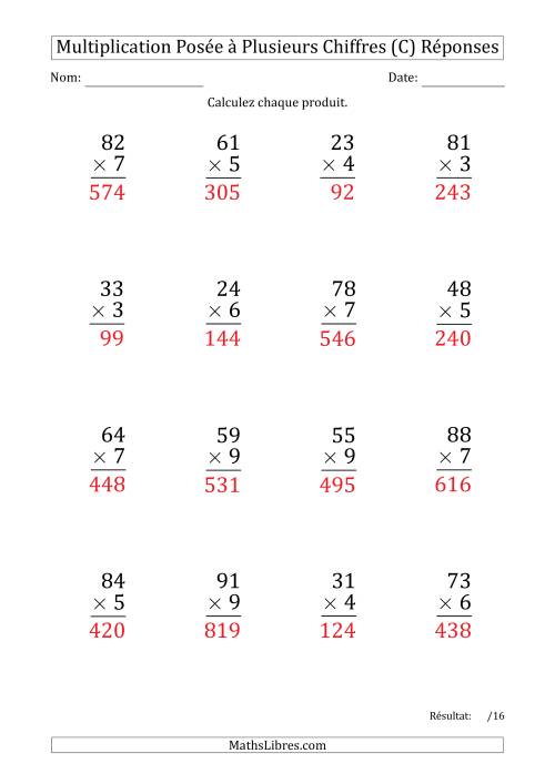 Multiplication d'un Nombre à 2 Chiffres par un Nombre à 1 Chiffre (Gros Caractère) avec un Point comme Séparateur de Milliers (C) page 2
