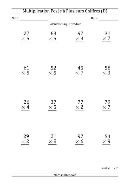 Multiplication d'un Nombre à 2 Chiffres par un Nombre à 1 Chiffre (Gros Caractère) avec un Point comme Séparateur de Milliers (D)