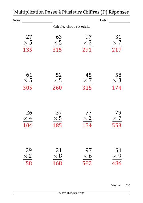 Multiplication d'un Nombre à 2 Chiffres par un Nombre à 1 Chiffre (Gros Caractère) avec un Point comme Séparateur de Milliers (D) page 2