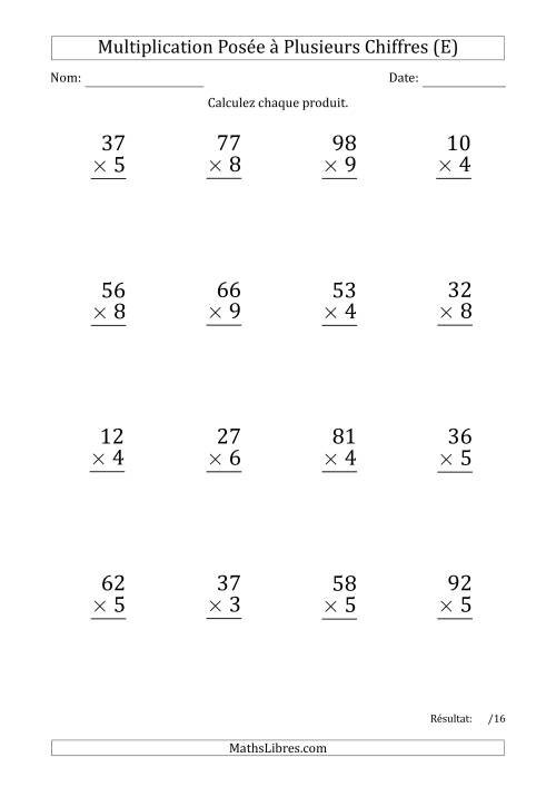 Multiplication d'un Nombre à 2 Chiffres par un Nombre à 1 Chiffre (Gros Caractère) avec un Point comme Séparateur de Milliers (E)
