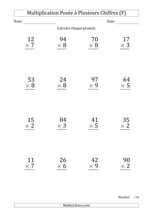 Multiplication d'un Nombre à 2 Chiffres par un Nombre à 1 Chiffre (Gros Caractère) avec un Point comme Séparateur de Milliers (F)