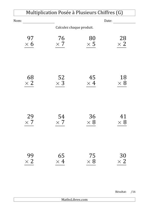 Multiplication d'un Nombre à 2 Chiffres par un Nombre à 1 Chiffre (Gros Caractère) avec un Point comme Séparateur de Milliers (G)
