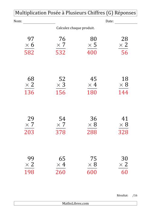Multiplication d'un Nombre à 2 Chiffres par un Nombre à 1 Chiffre (Gros Caractère) avec un Point comme Séparateur de Milliers (G) page 2