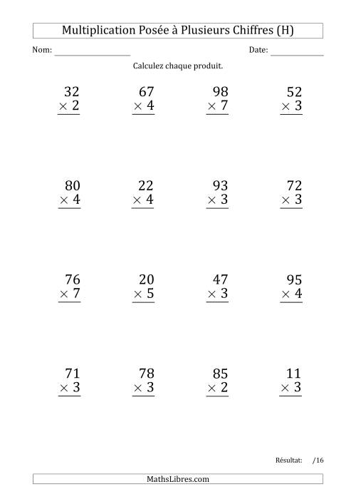 Multiplication d'un Nombre à 2 Chiffres par un Nombre à 1 Chiffre (Gros Caractère) avec un Point comme Séparateur de Milliers (H)