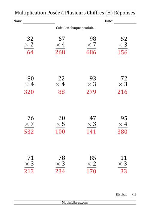 Multiplication d'un Nombre à 2 Chiffres par un Nombre à 1 Chiffre (Gros Caractère) avec un Point comme Séparateur de Milliers (H) page 2
