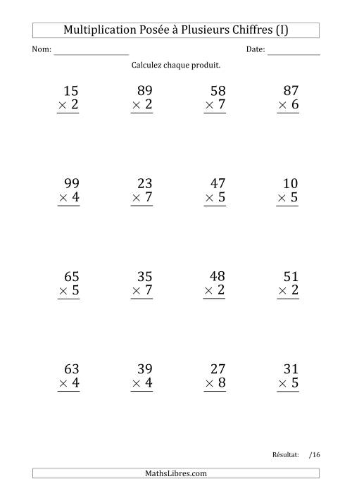 Multiplication d'un Nombre à 2 Chiffres par un Nombre à 1 Chiffre (Gros Caractère) avec un Point comme Séparateur de Milliers (I)
