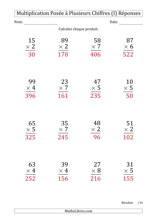 Multiplication d'un Nombre à 2 Chiffres par un Nombre à 1 Chiffre (Gros Caractère) avec un Point comme Séparateur de Milliers (I) page 2