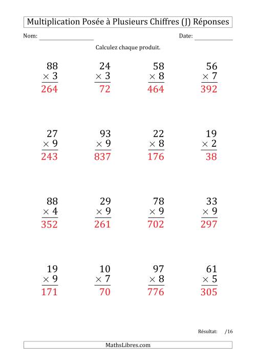 Multiplication d'un Nombre à 2 Chiffres par un Nombre à 1 Chiffre (Gros Caractère) avec un Point comme Séparateur de Milliers (J) page 2
