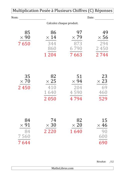 Multiplication d'un Nombre à 2 Chiffres par un Nombre à 2 Chiffres (Gros Caractère) avec une Espace comme Séparateur de Milliers (C) page 2