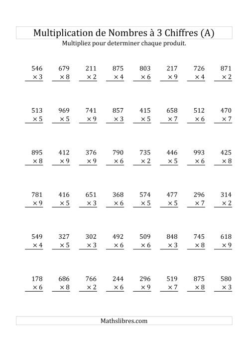 Multiplication de Nombres à 3 Chiffres par des Nombres à 1 Chiffre (Ancien)