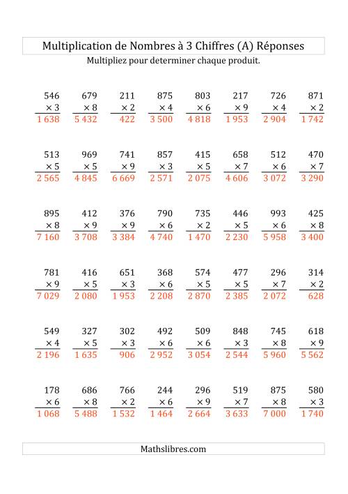 Multiplication de Nombres à 3 Chiffres par des Nombres à 1 Chiffre (Ancien) page 2